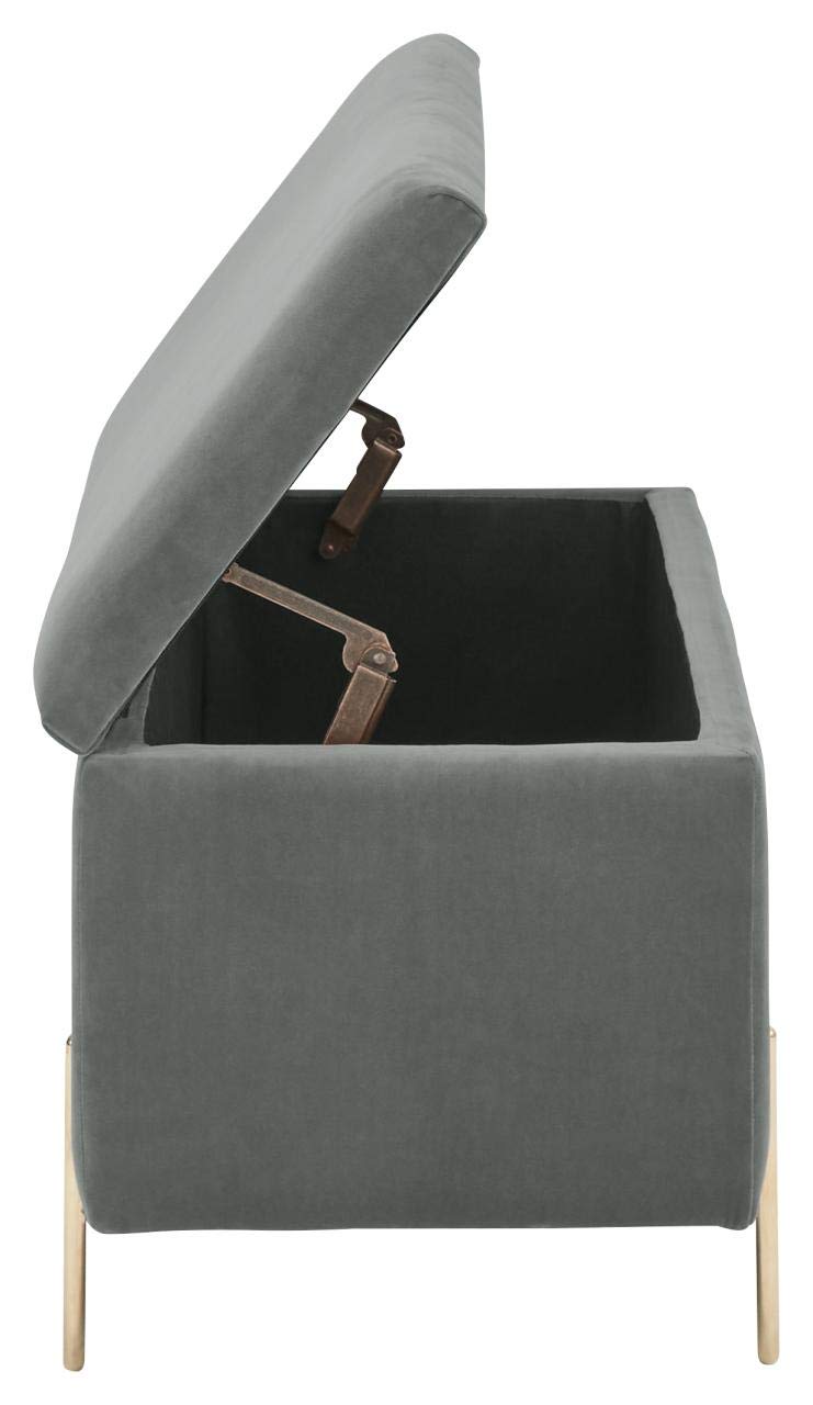 GFW Mystica Ottoman Storage Bench, Grey Storage Box with Gold Effect Legs, Upholstered Blanket Box and Bedroom Storage Seat