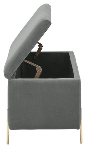 GFW Mystica Ottoman Storage Bench, Grey Storage Box with Gold Effect Legs, Upholstered Blanket Box and Bedroom Storage Seat