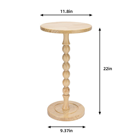 Lampaggio Round Side Table for Small Spaces, Drink Table with Oak Wood Pedestal, Modern End Table Nightstand for Living Room, Bedroom, Office