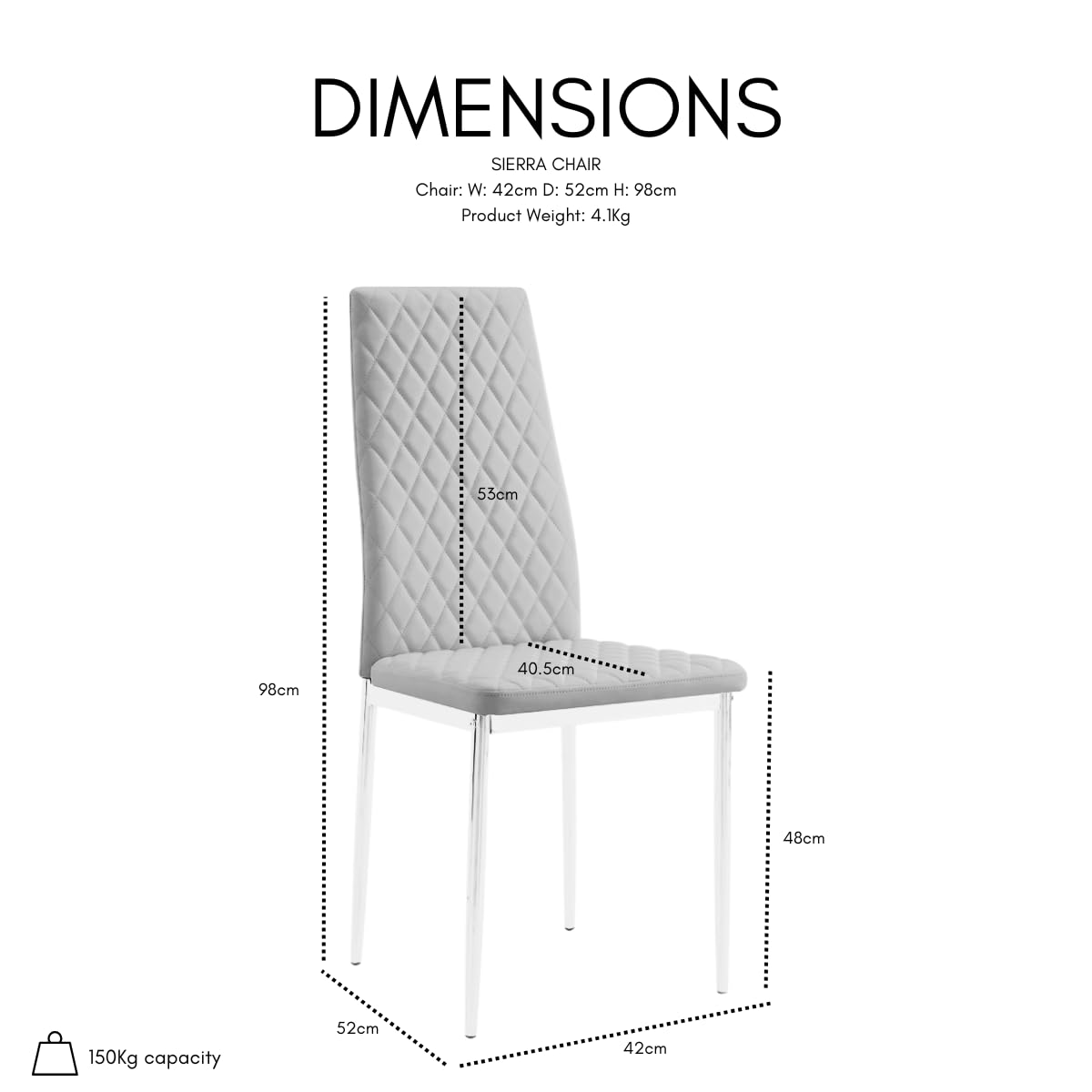 Home Detail Sierra Set of 6 Dining Chairs, Grey Faux Leather, Black Legs