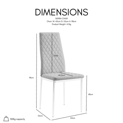 Home Detail Sierra Set of 6 Dining Chairs, White Faux Leather, Silver Legs