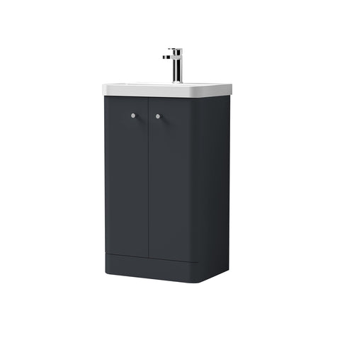 nuie COR1404 Core Modern Bathroom Floor Standing 2 Door Vanity Basin Unit with Ceramic Basin, 500mm, Soft Black