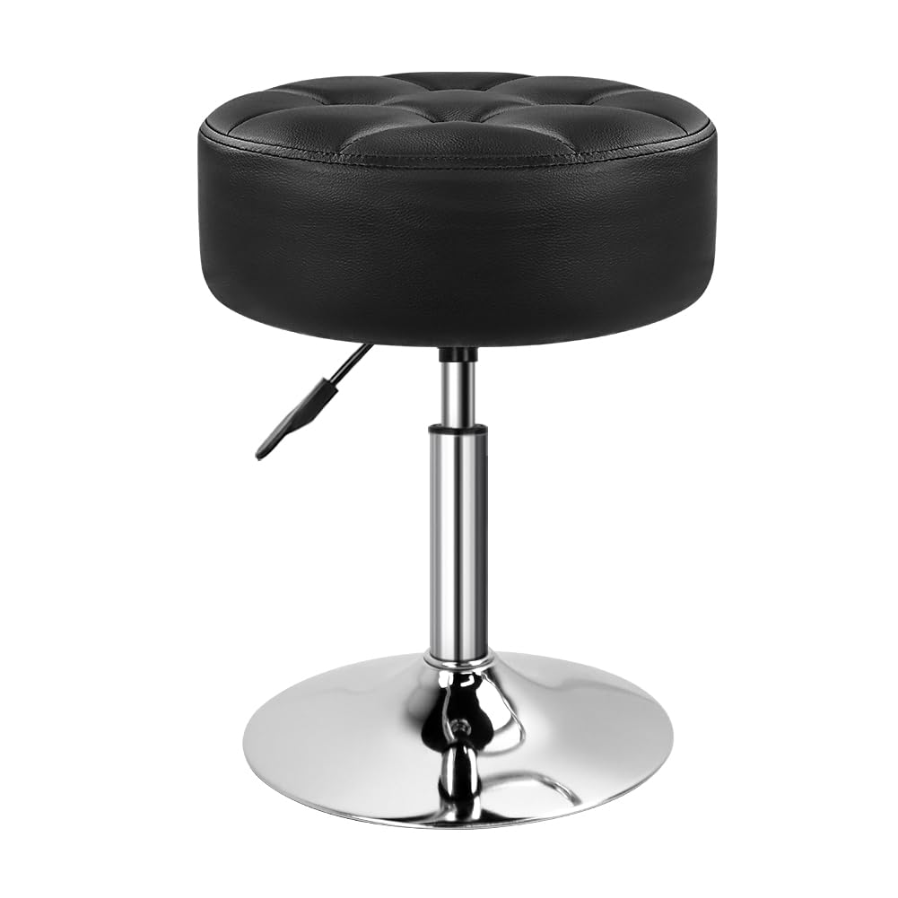 BFTOU Black 4.9-inch Thickened Vanity Stool Round PU Leather Swivel Height Adjustable Makeup Chair Ottoman for Bedroom Living Room SPA Salon Shop