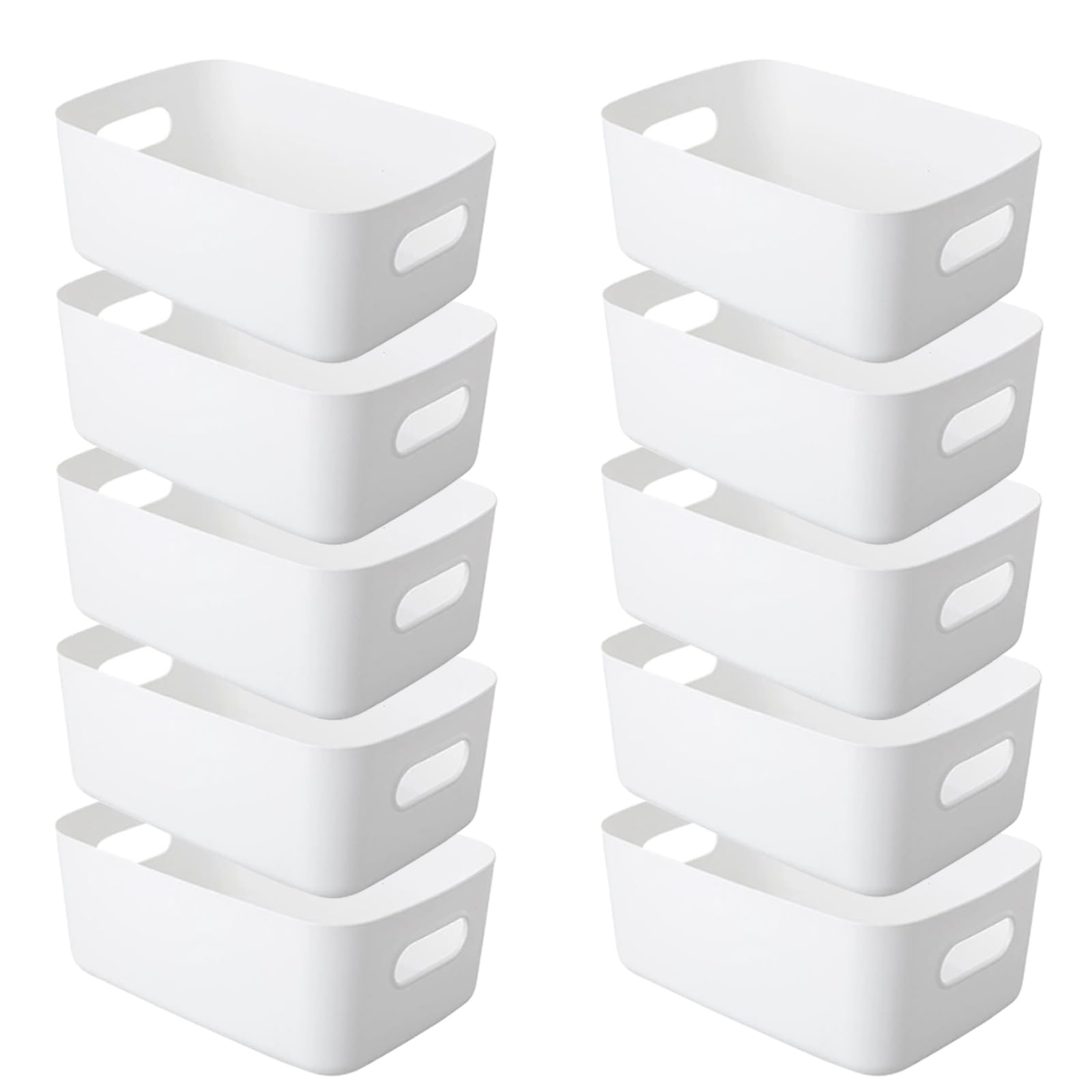YUNSHANGHE Pack of 10 Storage Boxes Plastic Storage Basket with Handles, 30 x 20 x 12 cm Storage Plastic Box for Kitchen Cabinet Bathroom Shelf