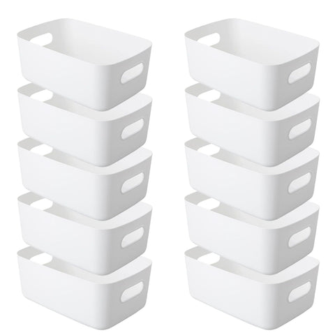 YUNSHANGHE Pack of 10 Storage Boxes Plastic Storage Basket with Handles, 30 x 20 x 12 cm Storage Plastic Box for Kitchen Cabinet Bathroom Shelf