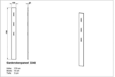 Germania Coat Rack Panel 3348, with fold-out coat hooks, in Navarra-oak repro, 15 x 170 x 4 cm (WxHxD) 3348-243