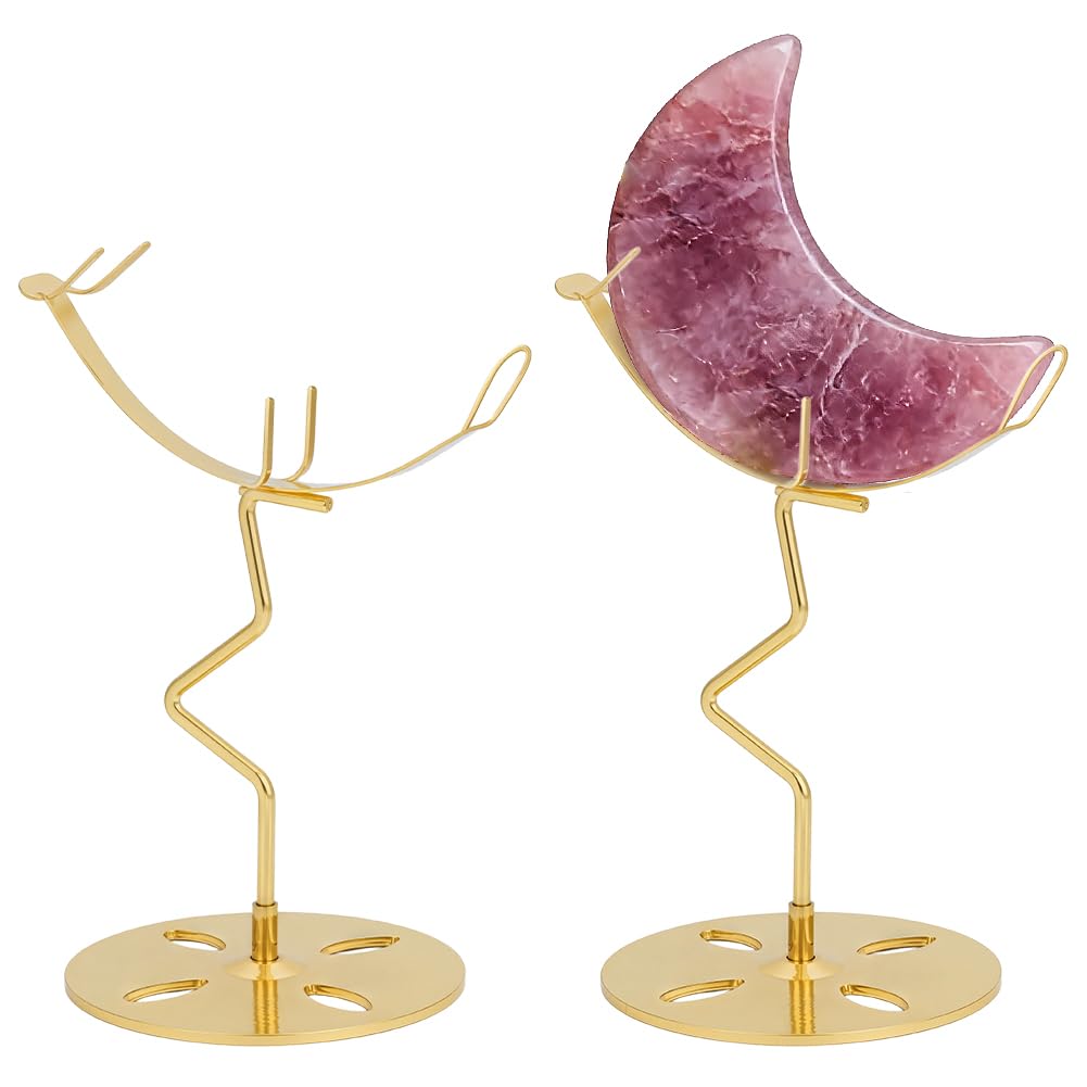 NBEADS 2 Sets Crystal Display Holder, 7.9x13.5cm Moon Shaped Small Rock Display Stand Sphere Display Holder for Gemstones Geodes Mineral Agate Home
