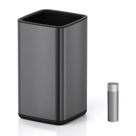 Mbillion Open Top Trash Can, Stainless Steel Waste Bin with Removable Inner Basket， Small Metal Garbage Basket for Modern Bathroom, Office (Black, 9L)