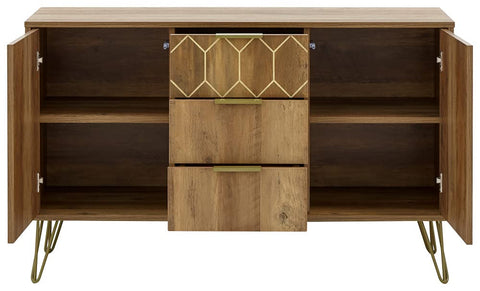 GFW Orleans Mango Effect Sideboard, 2 Door 3 Drawer Storage Cabinet with Hairpin Legs, Modern Living Room and Dining Room Furniture