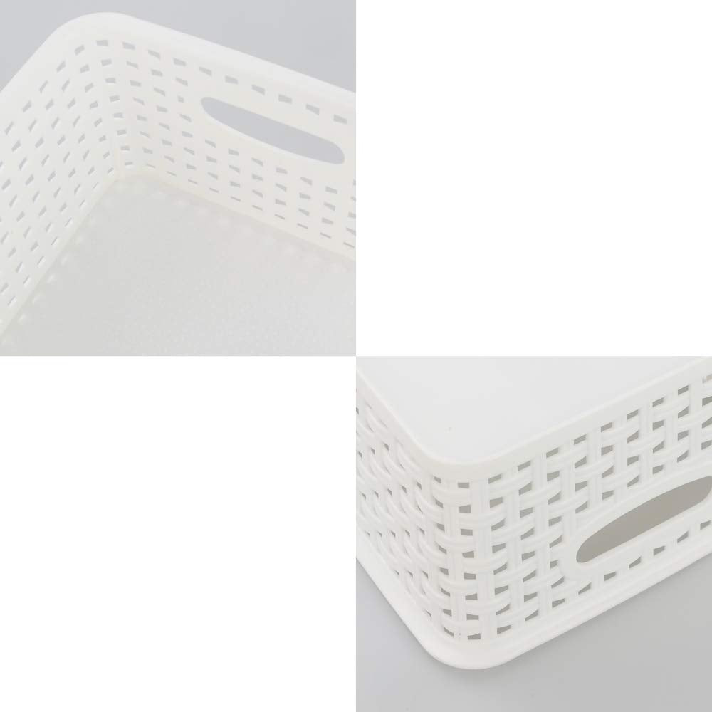 Kiddream 6 Packs Plastic Weave Basket, Small Cupboard Storage Basket, White
