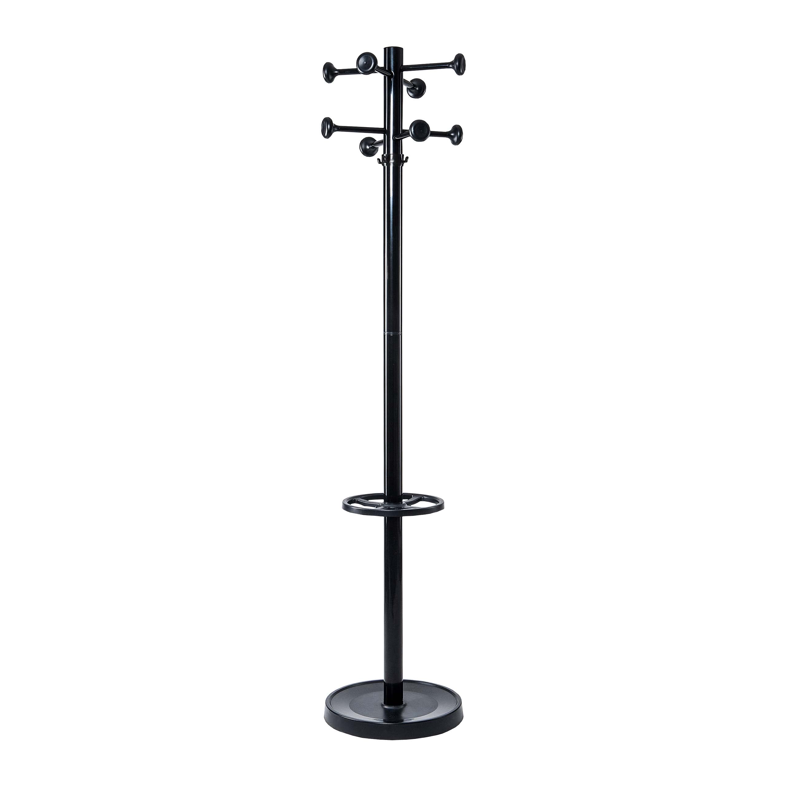 Maul Coat Stand Height 175 cm Free-Standing Rotating Clothes Stand with 16 Hooks Sturdy Steel Black Gloss