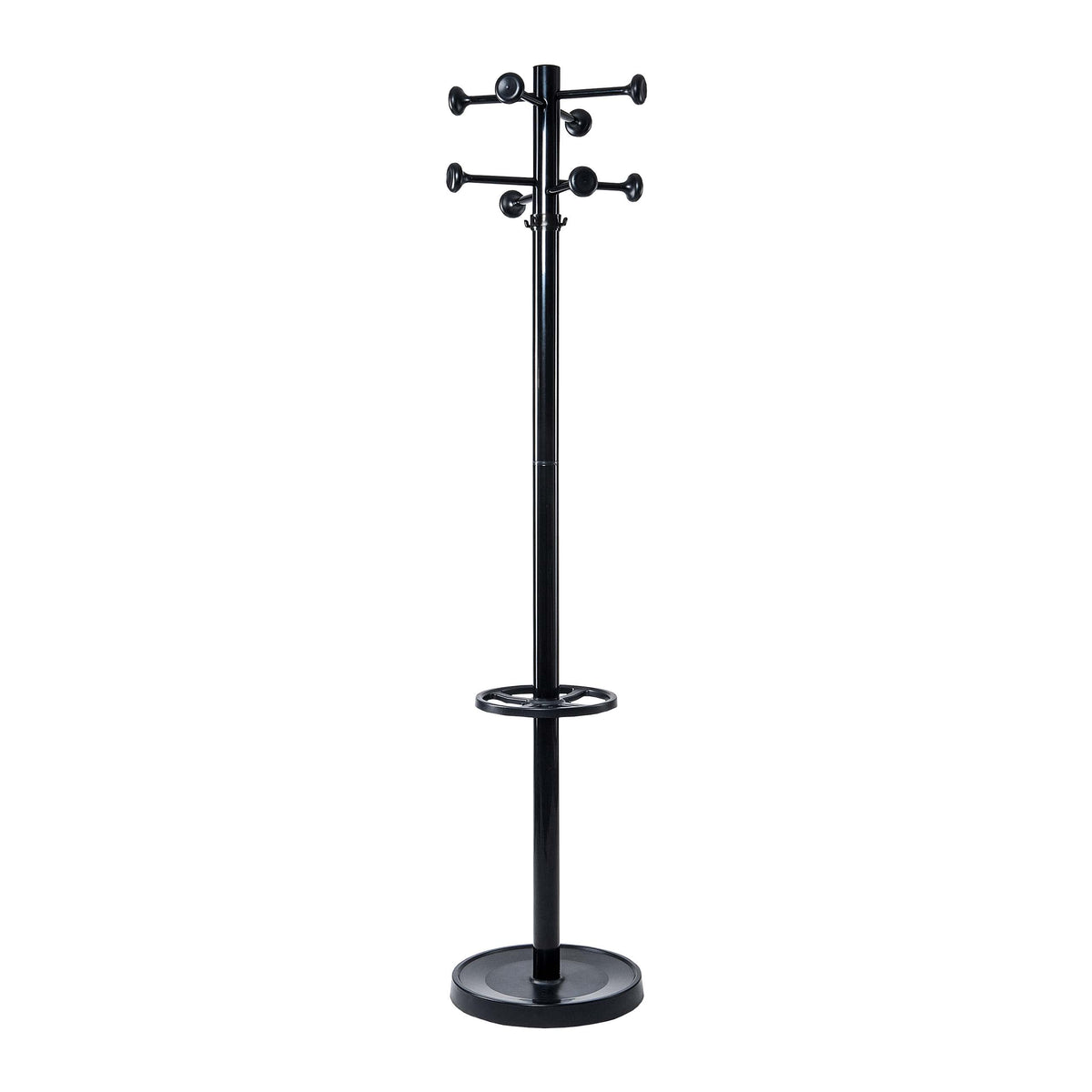 Maul Coat Stand Height 175 cm Free-Standing Rotating Clothes Stand with 16 Hooks Sturdy Steel Black Gloss
