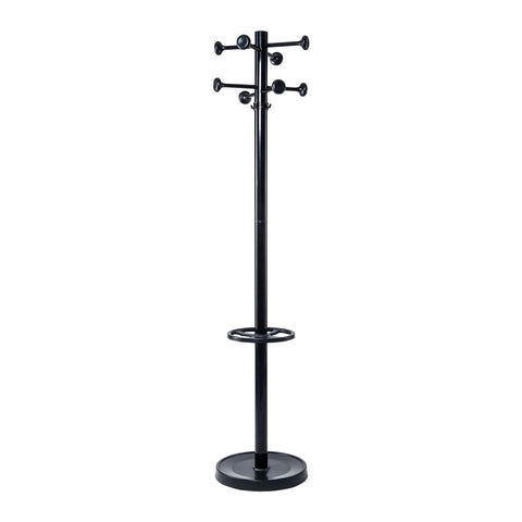 Maul Coat Stand Height 175 cm Free-Standing Rotating Clothes Stand with 16 Hooks Sturdy Steel Black Gloss