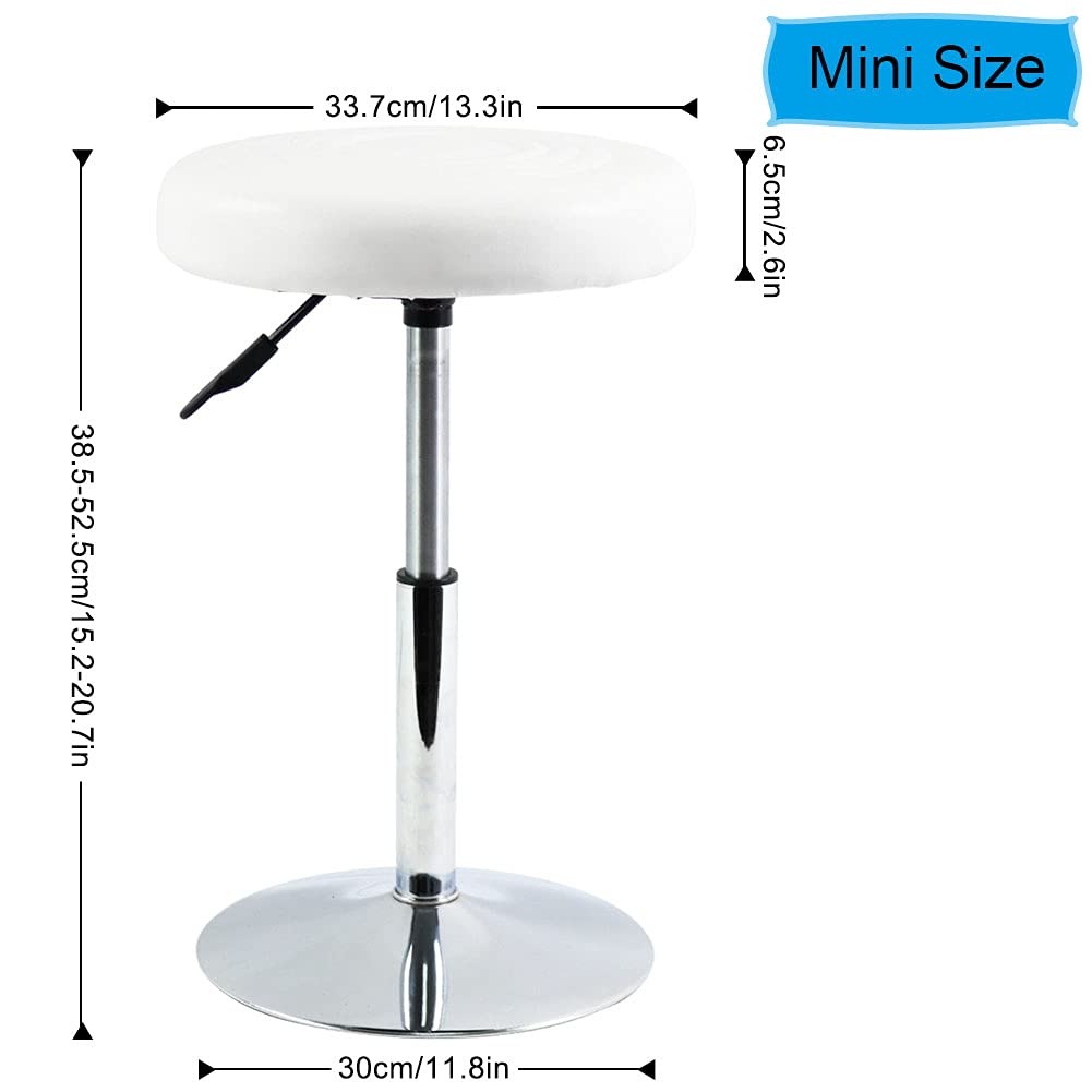 FURWOO PU Leather Short Round Cushion Spa Stool Height Adjustable Swivel Salon Stool for Home Kitchen Barber Shop Small(White)