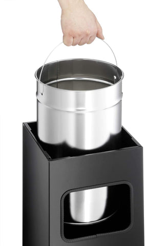 Durable Metal Square Waste Bin Silver With Ashtray Top - Bin Capacity 17 Litres - Ashtray Capacity 2 Litres - Ideal for Sheltered Outdoor Areas