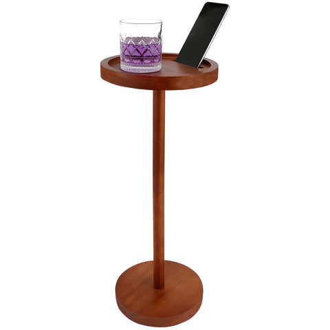 Pedestal Side Table Wooden Small Round Coffee Tables with Phone Holder and Weighted Base Enduring Pedestal End Table Snack Desk for Small Spaces