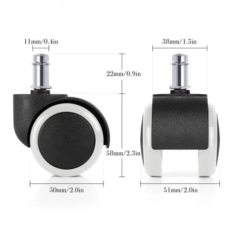 TBACW 2" Universal Office Chair Wheels Heavy Duty Replacement, No Noise Rubber Chair Casters Wheels, Standard Size 11mm Set of 5
