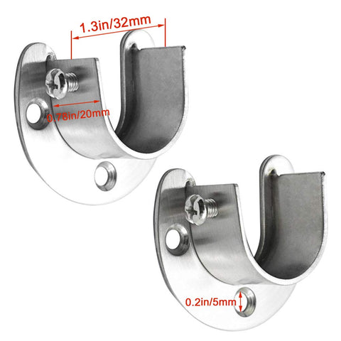 Pveath 2 Pack Stainless Steel Closet Pole Sockets, Heavy Duty Closet Rod End Supports Flange Rod Holder with Screws, U Shaped