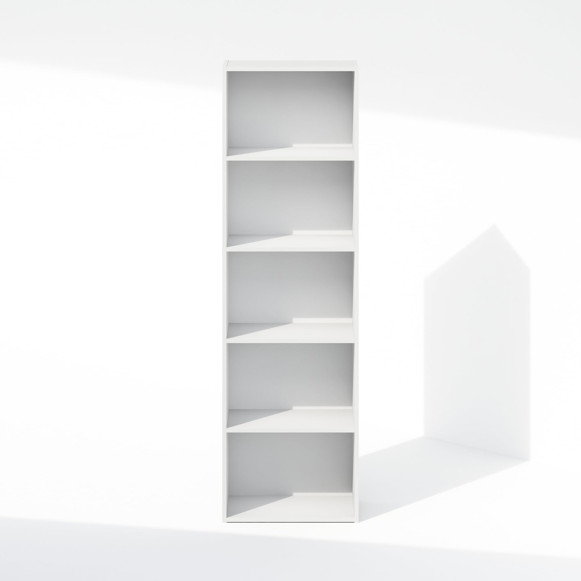 Furinno LUDER Book Shelf, 5-Cube Bookshelf, Bookcase with Open Shelf, 23.88 x 40.13 x 132.08 cm, for Living Room, Bedroom, Home Office, White