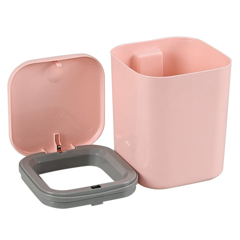Yesdate Table Bin Mini Desk Rubbish Bin with Lid, 2 Litre Small Table Wastebasket for Office, Home, Bathroom, Bedroom, Car (Pink)