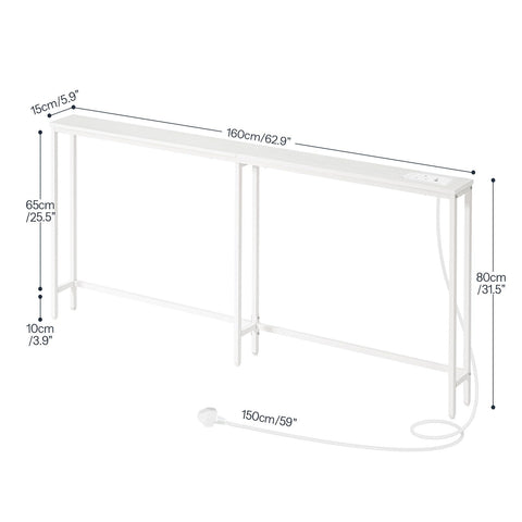 HOOBRO Narrow Console Table with Charging Station, 160 cm Behind Sofa Couch Table, Long Hallway Table, Slim Console Table for Hallway, Entryway