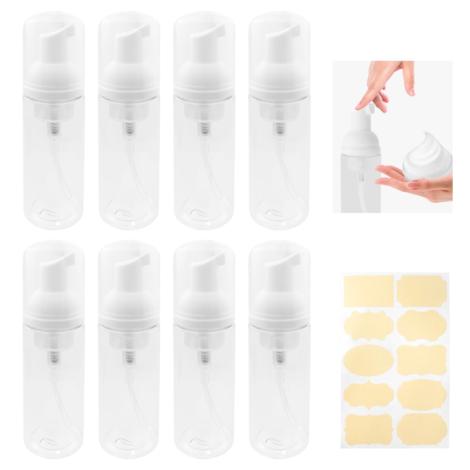 TTQiAnJ 8 Pcs 60ml Foam dispenser bottle,White Travel Empty Plastic Refillable Foam Pump Bottle,for Cleaning,Travel,Makeup