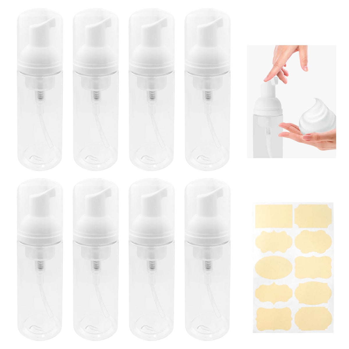 TTQiAnJ 8 Pcs 60ml Foam dispenser bottle,White Travel Empty Plastic Refillable Foam Pump Bottle,for Cleaning,Travel,Makeup