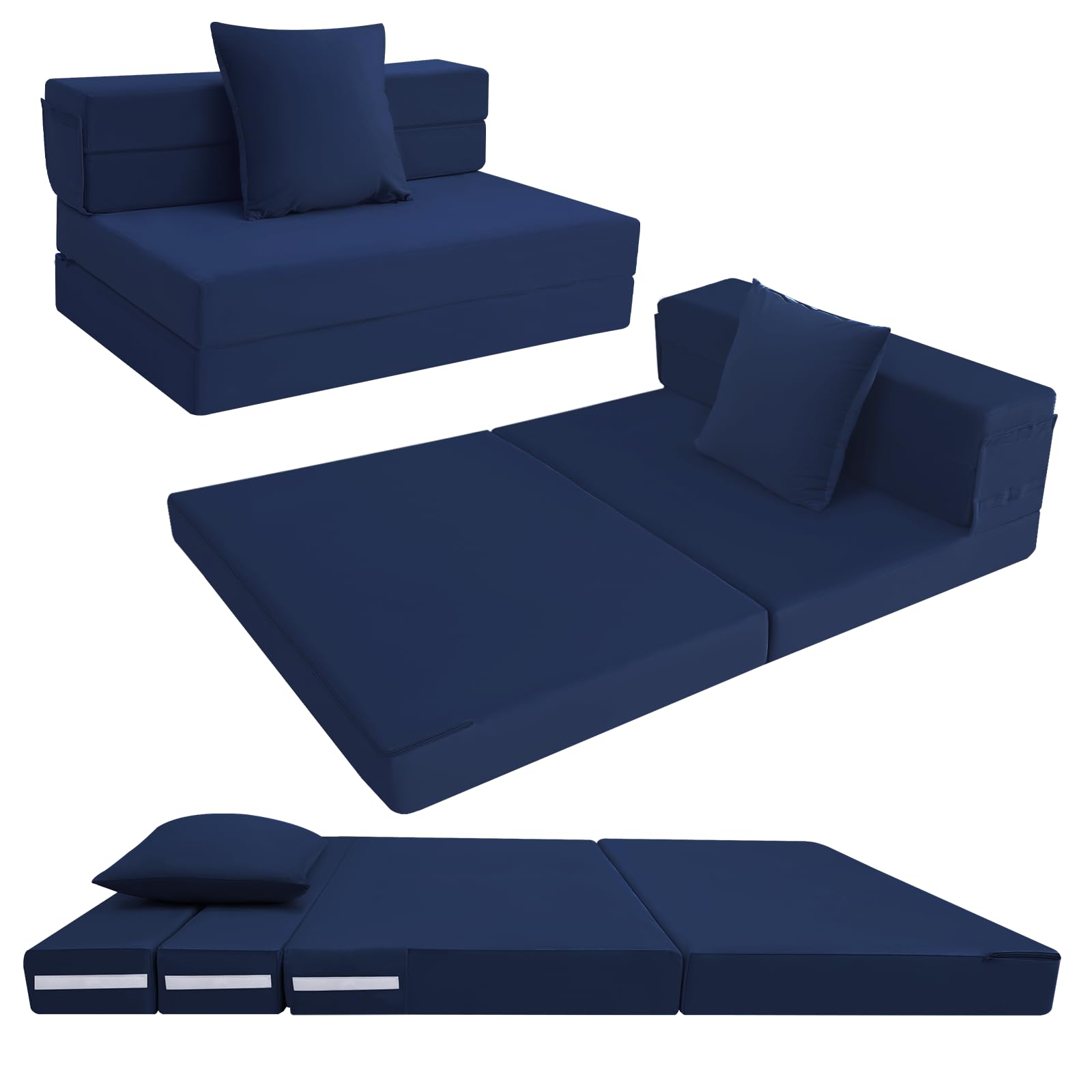 MeMoreCool Folding Floor Mattress Double, Fold Out Sofa Chair, Navy
