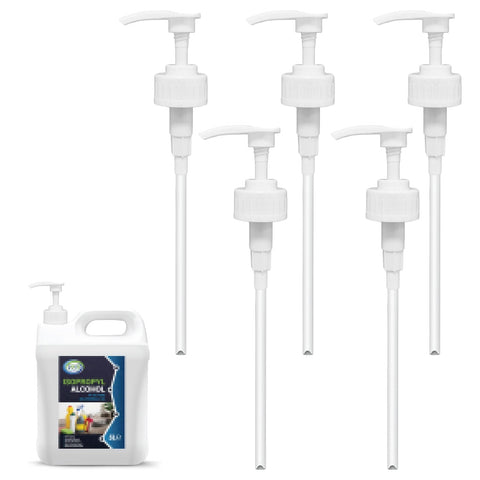5 Pcs 5L Bottle Pump Dispenser for Isopropyl Alcohol Pump for 5ltr Container Cleaning With Tube 4ml Dose Ideal for Shampoo, Alcohol, Oils, Perfumes