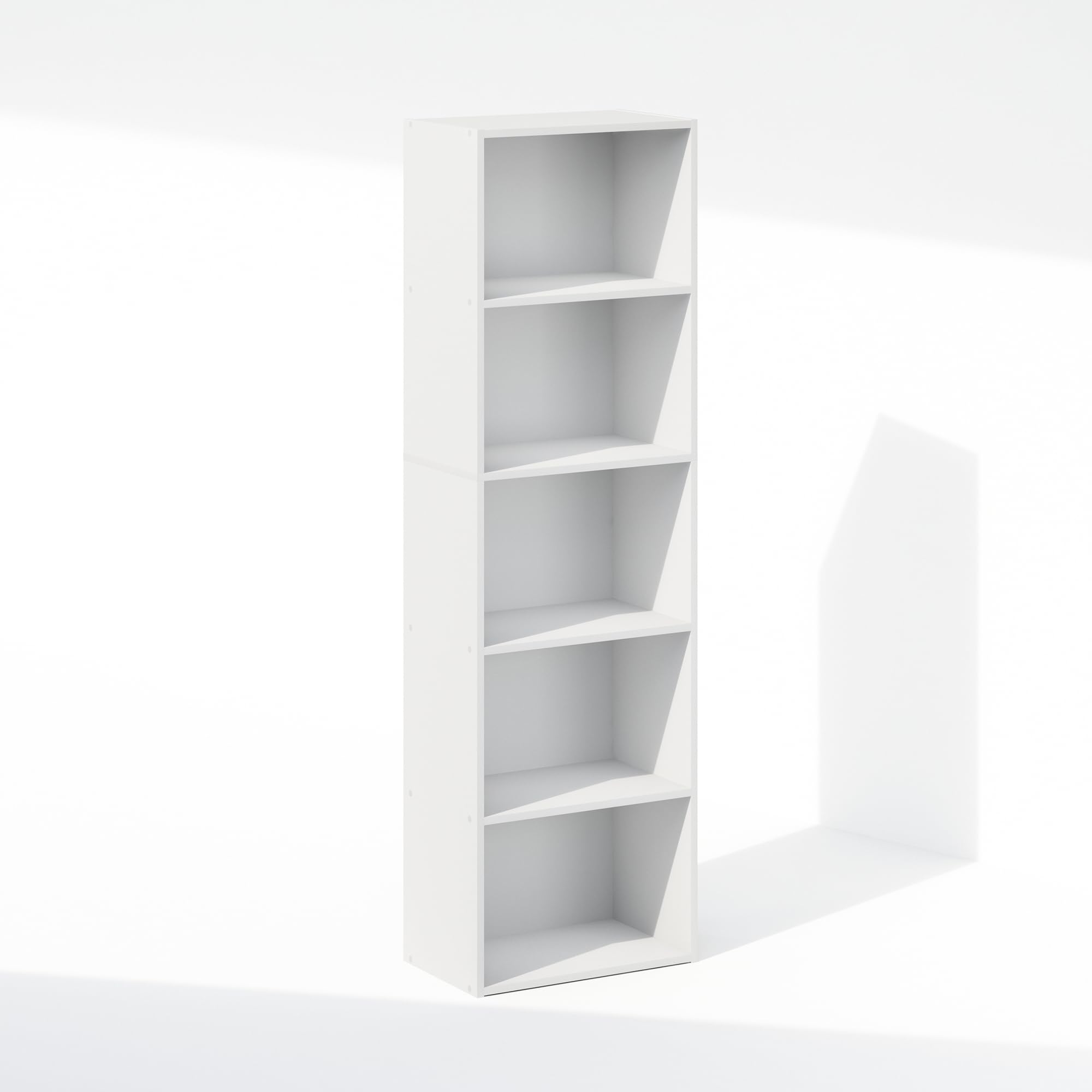 Furinno LUDER Book Shelf, 5-Cube Bookshelf, Bookcase with Open Shelf, 23.88 x 40.13 x 132.08 cm, for Living Room, Bedroom, Home Office, White
