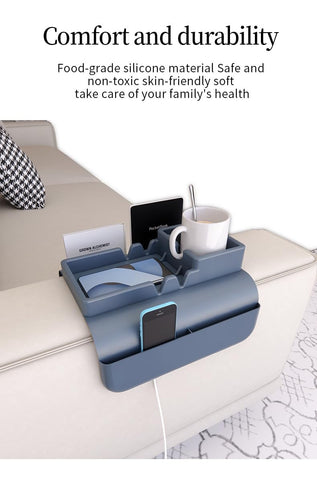 Hosoncovy Silicone Armrest Cup Holder Tray Drink Holder Couch Caddy with Side Pockets for Sofa Couch Arm Chair Recliner,Armrest Remote Control and