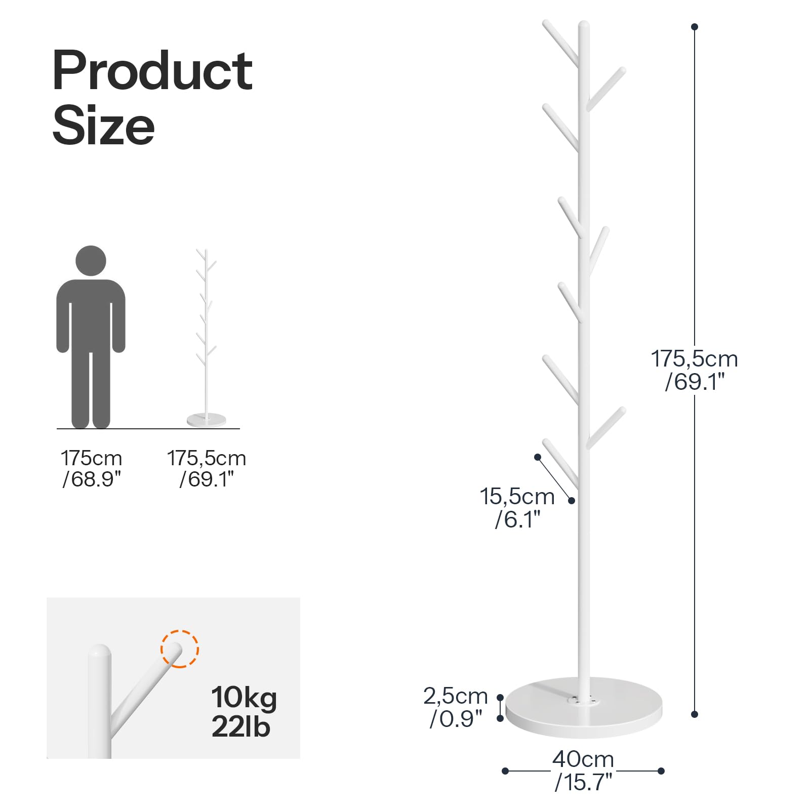 HOOBRO Coat Stand with 9 Hooks, Heavy Duty Freestanding Coat Rack, Hall Tree with Thickened Base, Corner Hanger Stand for Bedroom, Entryway