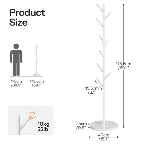 HOOBRO Coat Stand with 9 Hooks, Heavy Duty Freestanding Coat Rack, Hall Tree with Thickened Base, Corner Hanger Stand for Bedroom, Entryway