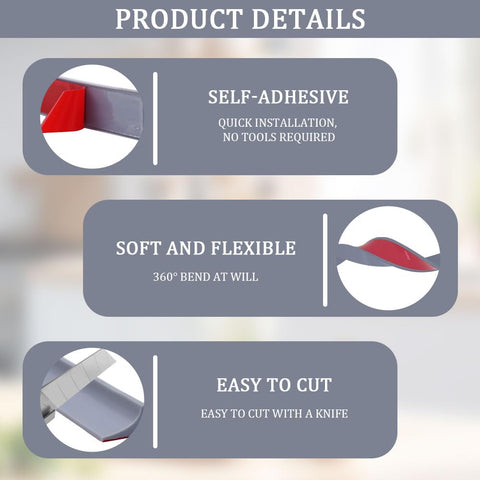 Azlanway Splash Protection Strip Shower Self-Adhesive 2 m Walk-in Shower Floor Water Barrier, Water Stopper Strip for Wet and Dry Separation