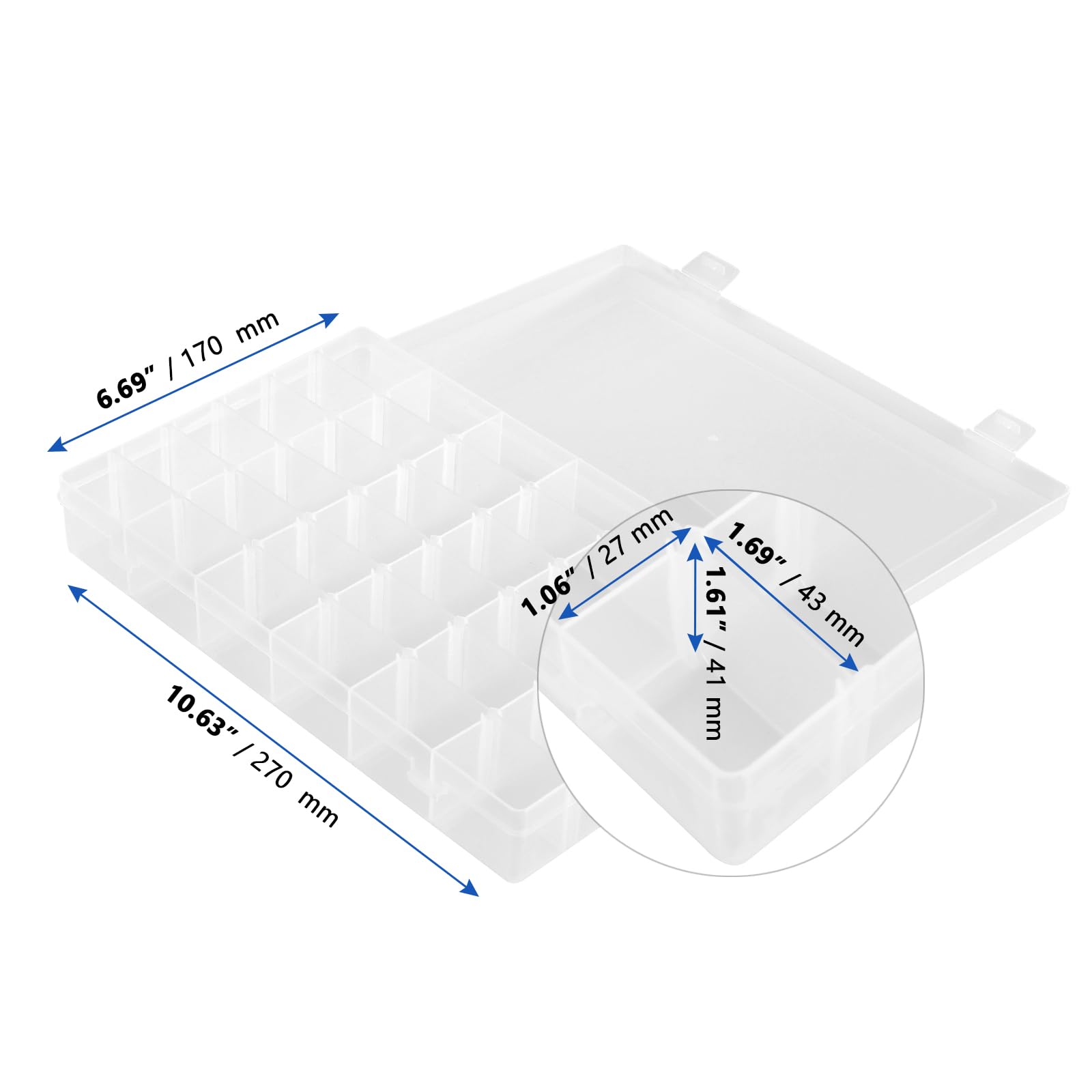 MANCHAP 6 PCS 36 Grids Adjustable Plastic Jewellery Storage Box, Clear Bead Storage Box for Earrings, Small Accessories