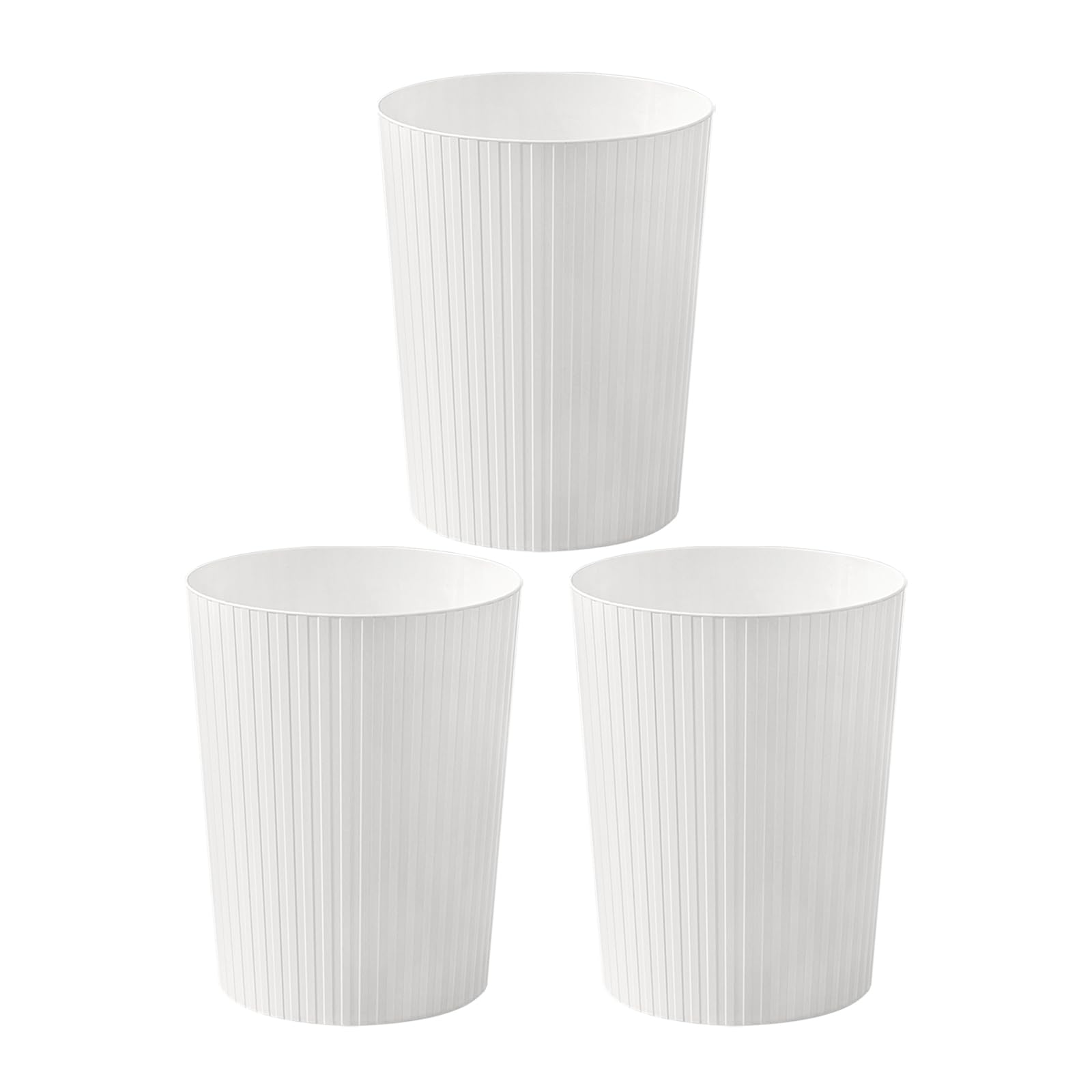 Cetomo 7.2L*3 Plastic Waste Paper Bin, Trash Can, Small Bins, Bedroom Bin, Round Waste Basket with Solid Stripe for Kitchen Rooms, Nesting, Matte