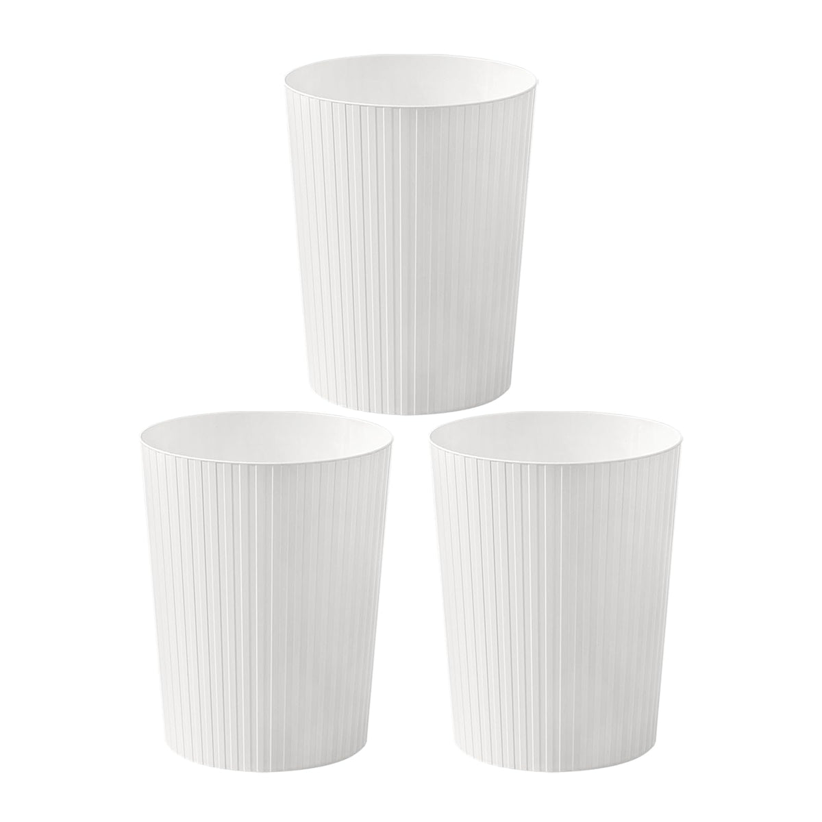Cetomo 7.2L*3 Plastic Waste Paper Bin, Trash Can, Small Bins, Bedroom Bin, Round Waste Basket with Solid Stripe for Kitchen Rooms, Nesting, Matte