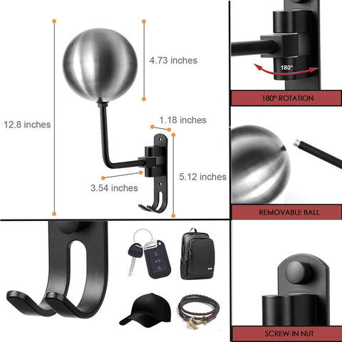motofans Helmet Holder Wall Mounted Motorcycle Helmet Hat Holder Aluminium Alloy and Stainless Steel Ball (Pack of 2)