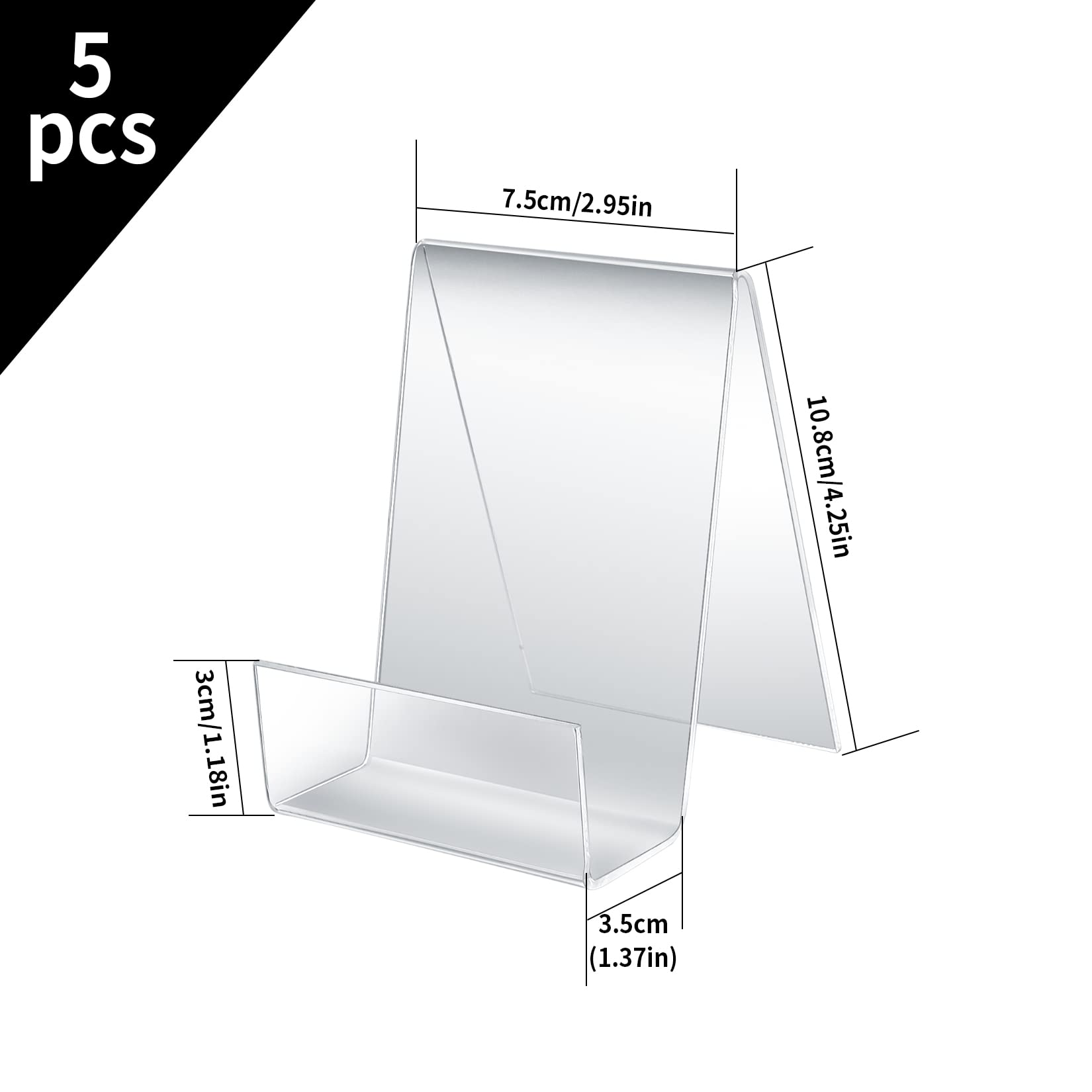 Pack of 5 Slanting Bookends - Acrylic Table Stands for Displaying Photos, Books, Music, Crafts