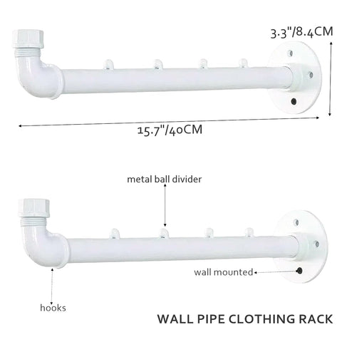 Industrial Wall Pipe Clothing Racks - Heavy Duty Metal Clothes Hanger with Hook, Wall-Mounted Garment Holder Racks,Wall Clothing Bar/Coat Hanging