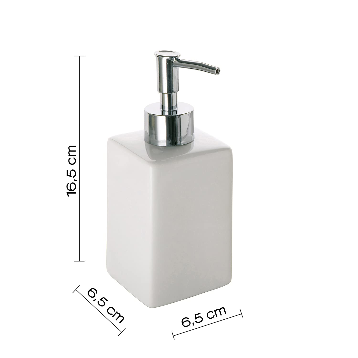 Gedy Queenstown Soap Dispenser, Dimensions and Weight: 16, 5 x 6.5 cm & 0.5 kg, Soap Dispenser in Eco Ceramic, White Finish, R&D Design