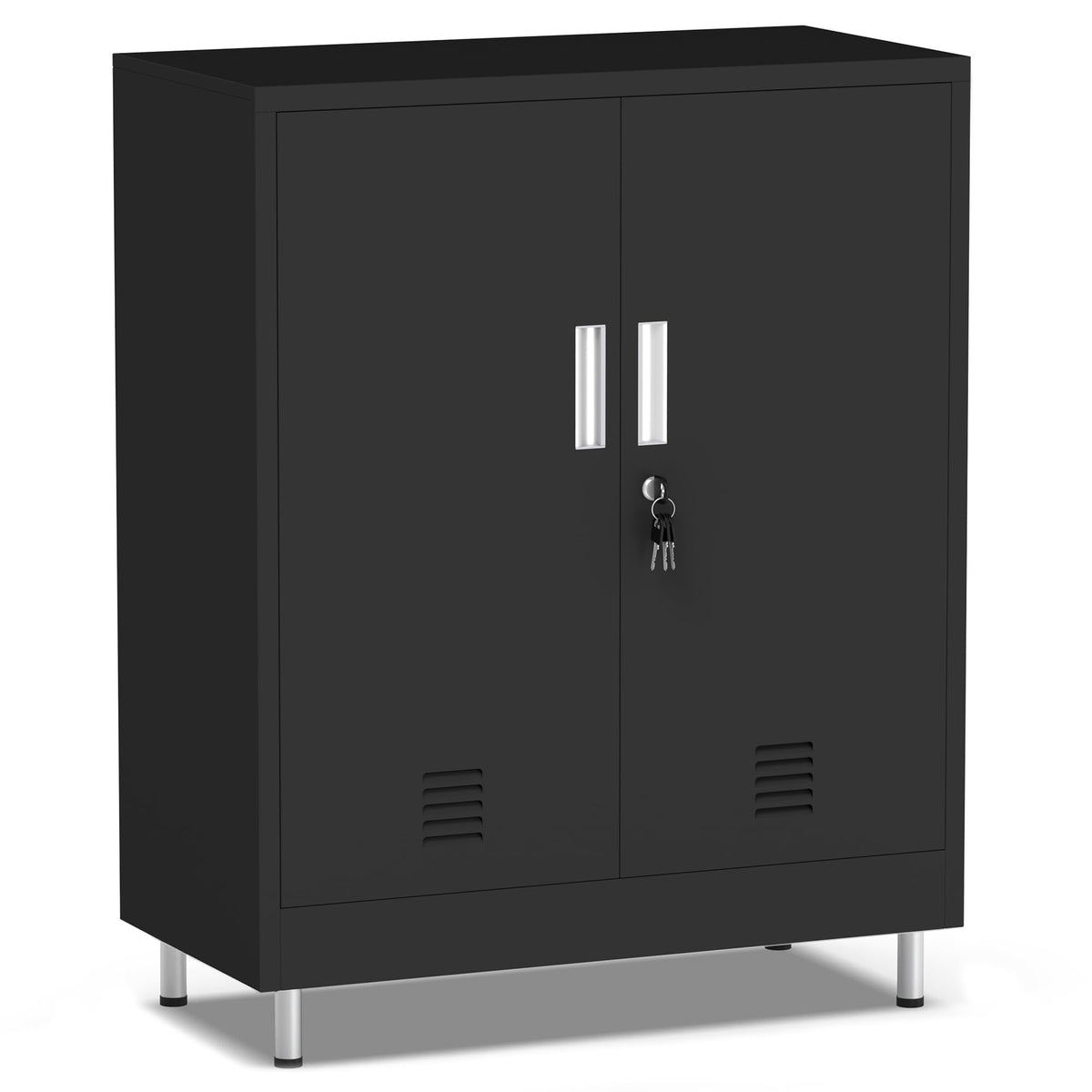 JINGUR Metal Storage Cupboard with Locking Doors and Adjustable Shelves, Lockable Storage Cabinet for Home Office Garage Pantry Entryway Living Room