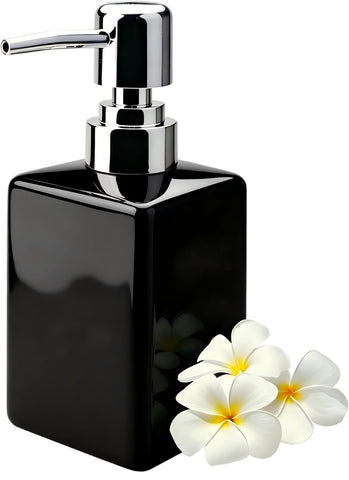 Ceramic Soap Dispenser - 320ml/11oz Square Design with Long Spout & Rustproof Pump, Refillable for Shampoo/Liquid Soap