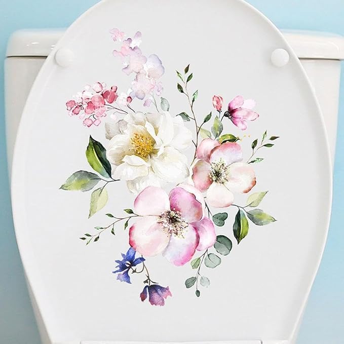 Toilet Lid Stickers, Bathroom Toilet Decals, Flower Butterfly Decals Self-Adhesive Sticker for Bathroom, Wall Decor Sticker Toilet, Bathroom Décor