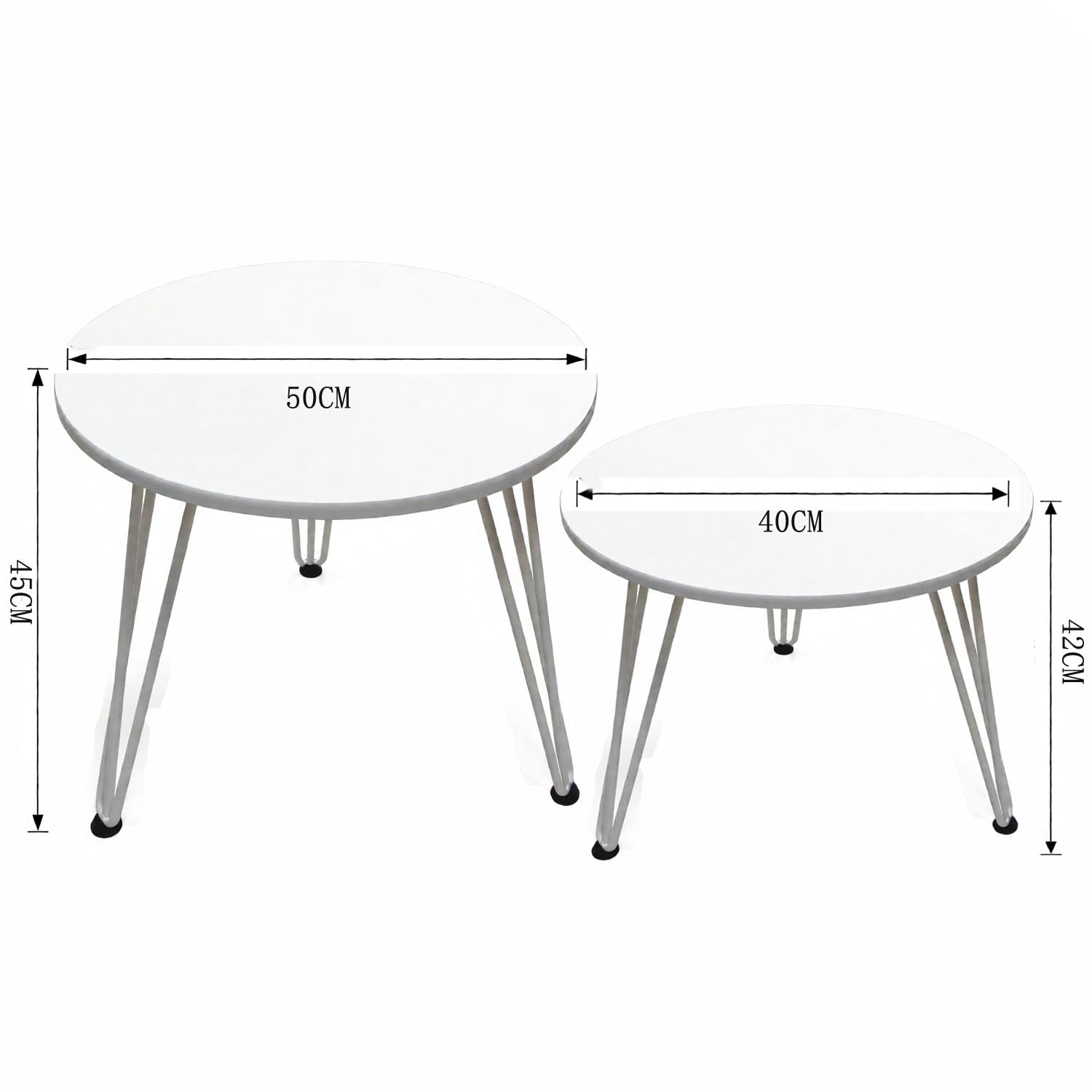 ZOYIZEN Round Coffee Table Set of 2, Φ 50 cm and Φ 40 cm, White