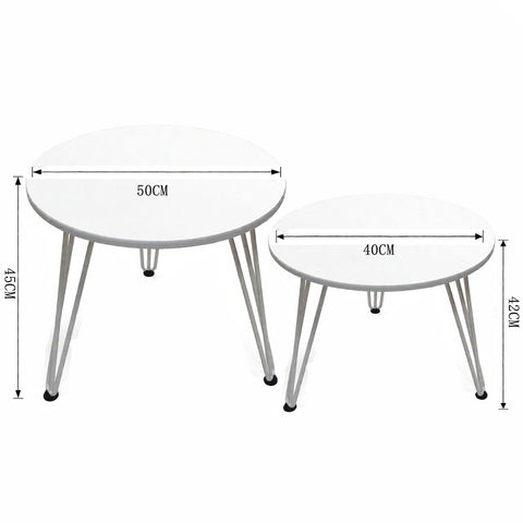 ZOYIZEN Round Coffee Table Set of 2, Φ 50 cm and Φ 40 cm, White