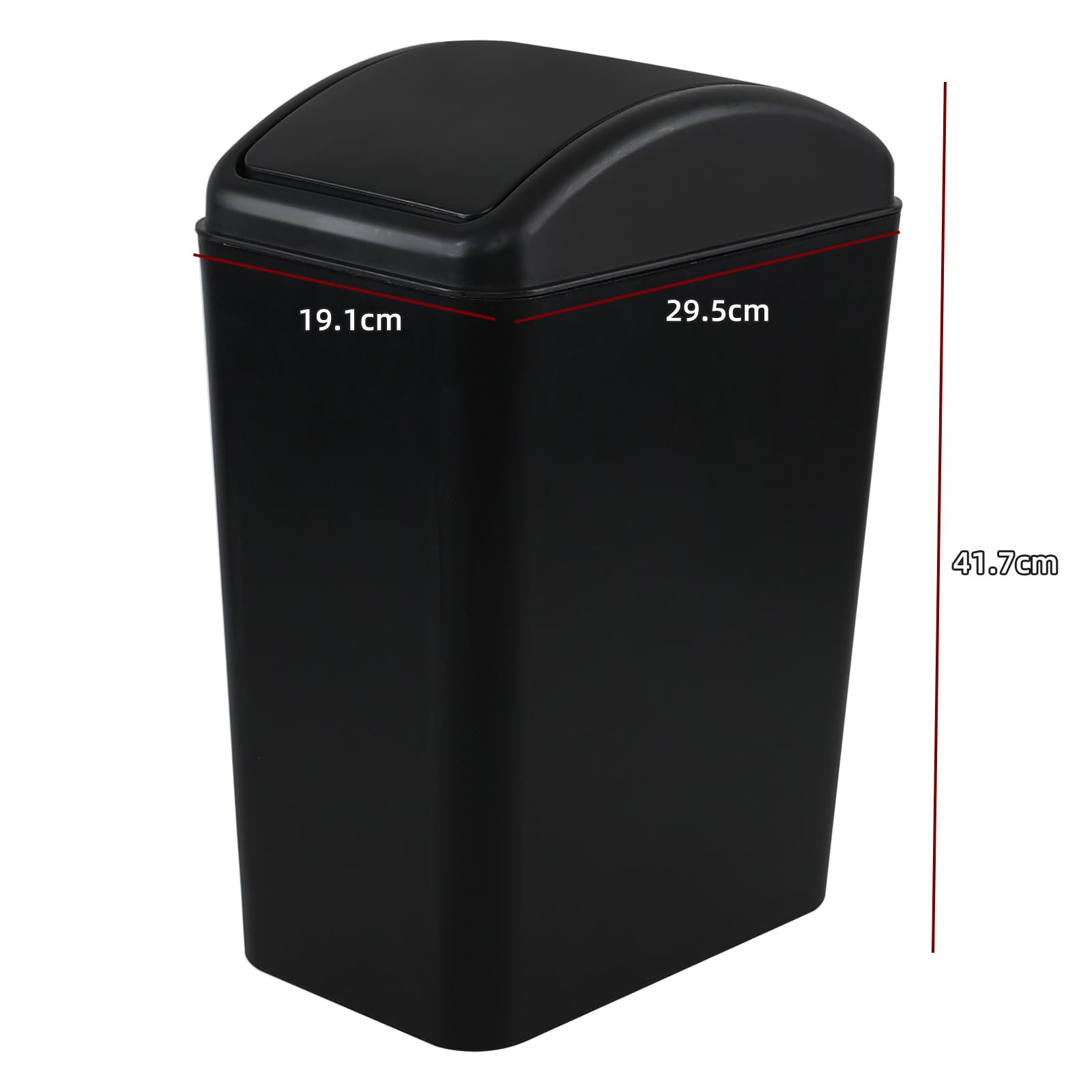 Afromy 15L Plastic Swing Top Trash Can, Slim Garbage Can, Black