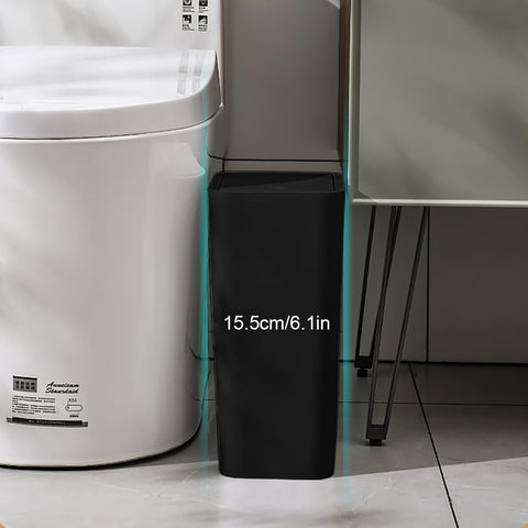 3pcs 9L Touch Top Bathroom Bin - Slim Plastic Trash Can with Lid for Bedroom, Kitchen, Office, Living Room and Toilet - Dog-Proof Narrow Design