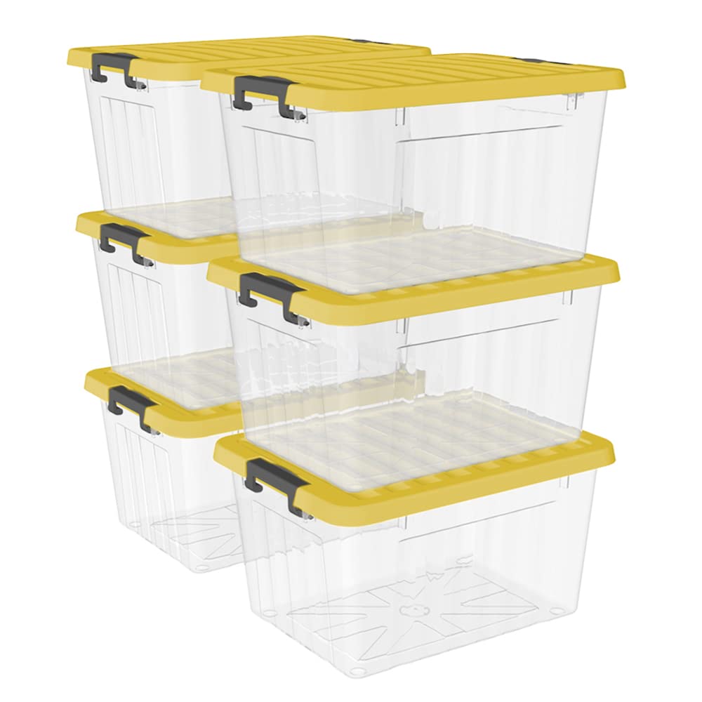 Cetomo 15L*6 Storage Boxes with Lids, Plastic Storage Box with Secure Side Latches, PP Nestable and Stackable Clear Organizer for Home, Office