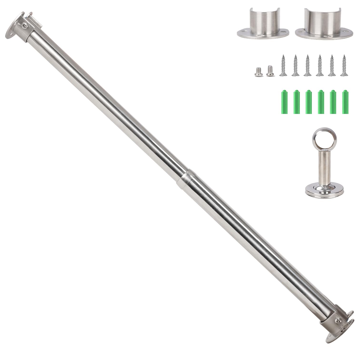 Wardlock 112-210cm Extendable Stainless Steel Wardrobe Rail, Adjustable Clothes Rail Pole With U Shaped End Sockets.